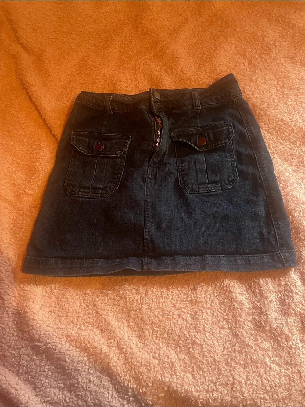 Almost Famous Dark Blue Denim Mini Skirt for Juniors with Front Flap Pockets